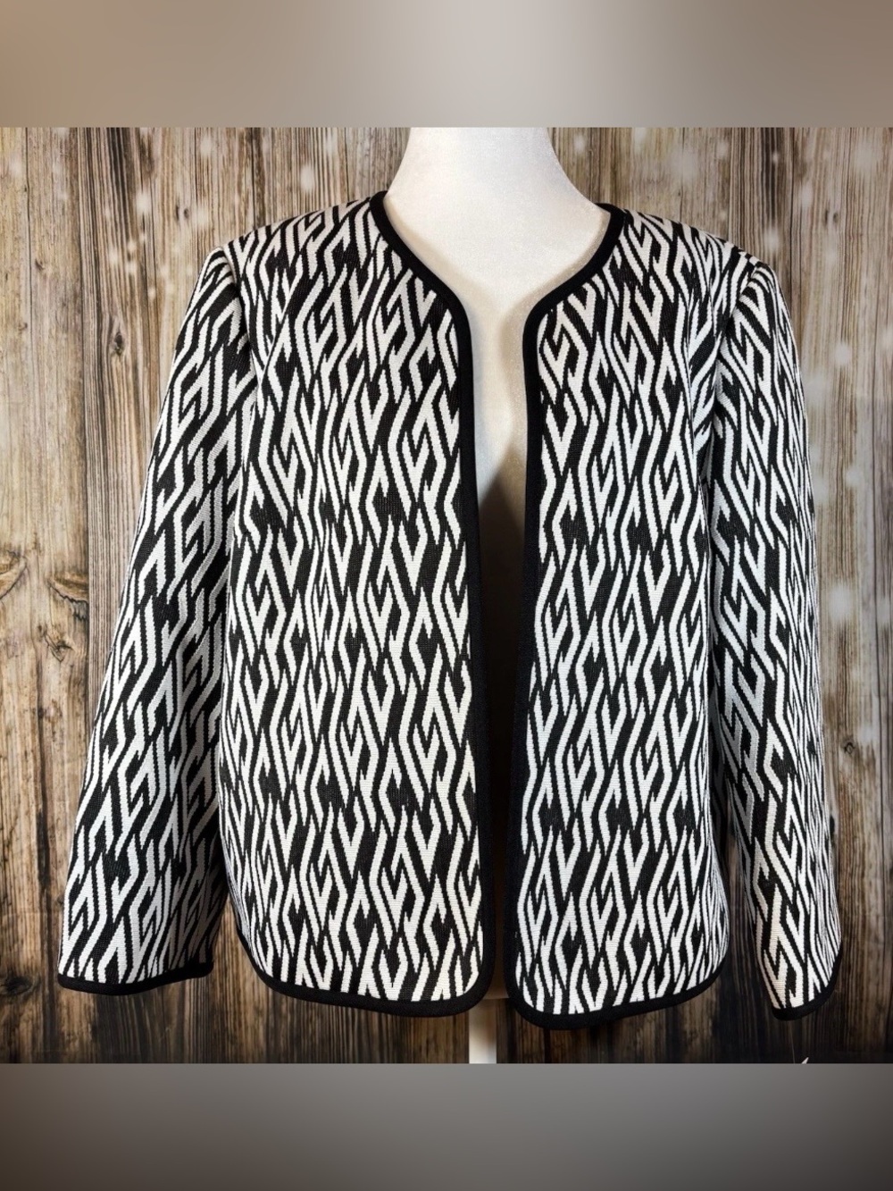 Kasper Women's Open Front Blazer Geometric Black White  SZ 14 Career Lined New